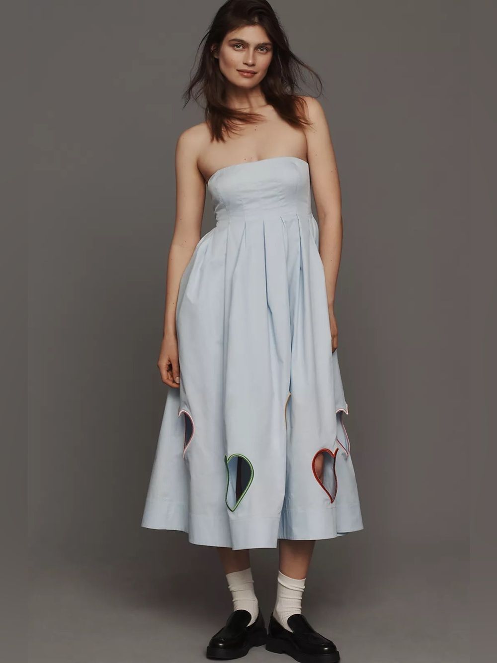 New Anthropologie Mare Mare Strapless Cut-Out Hearts A-Line Midi Dress Size M